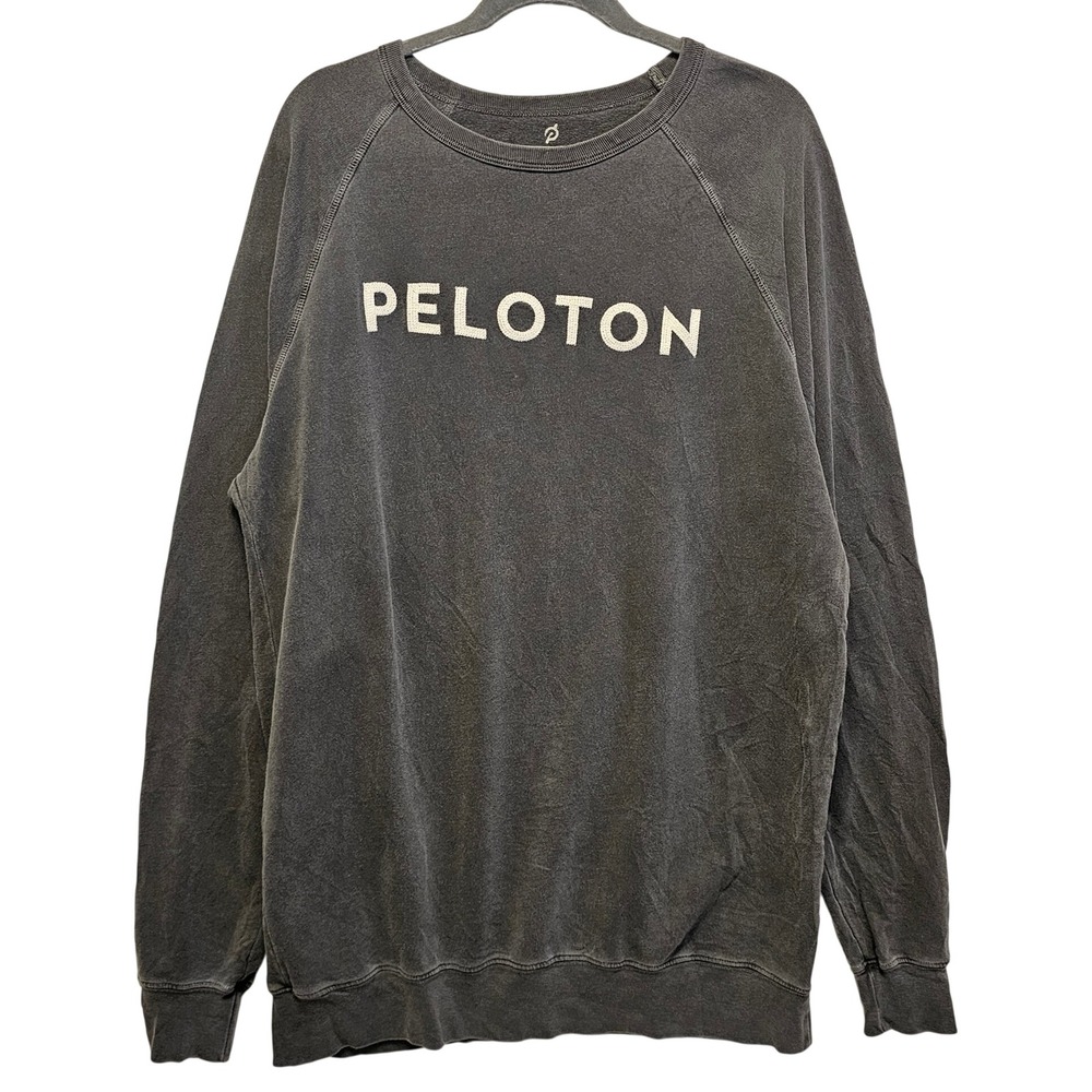 Peloton Mens XL Crewneck Sweatshirt Charcoal Gray Raglan Pullover Made in USA